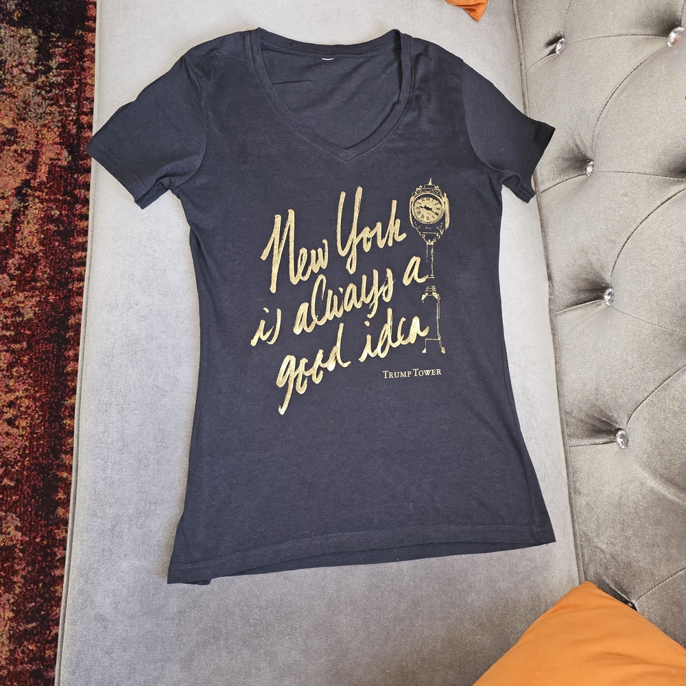 Charcoal V-Neck T-Shirt with Gold Graphic